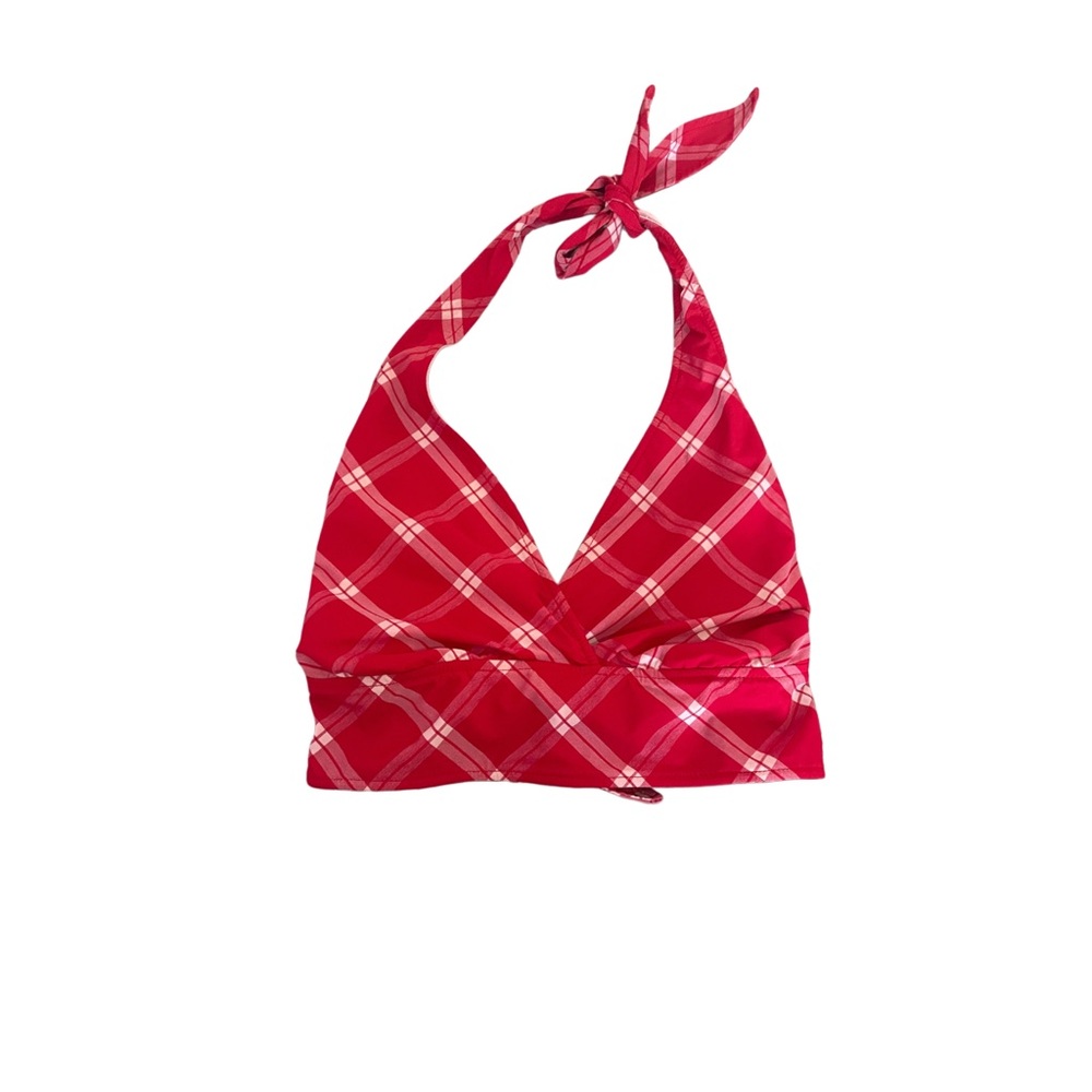 red plaid tie halter swim top